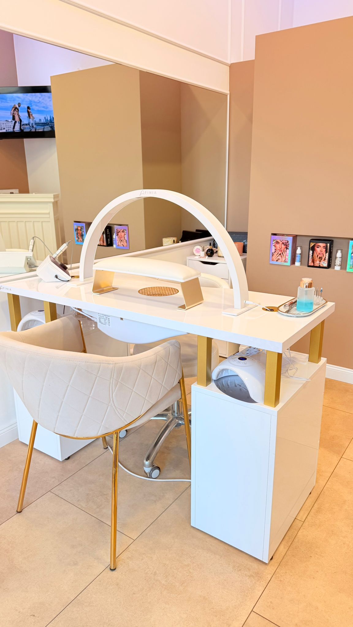 Reception and styling area inside Myzila Cosmetics